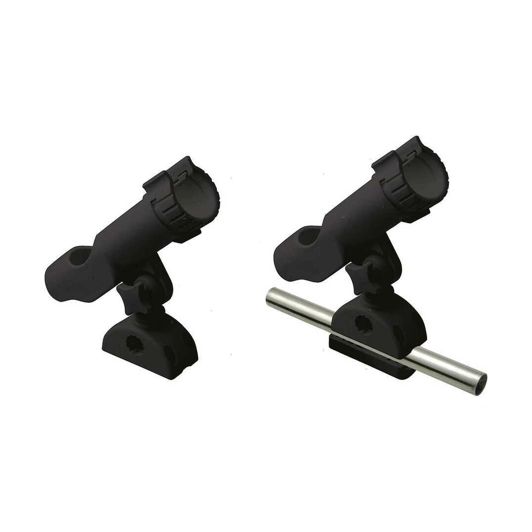 Coppia supporti portacanne orientabili in plastica nera con giunto regolabile, uno con perno inox
