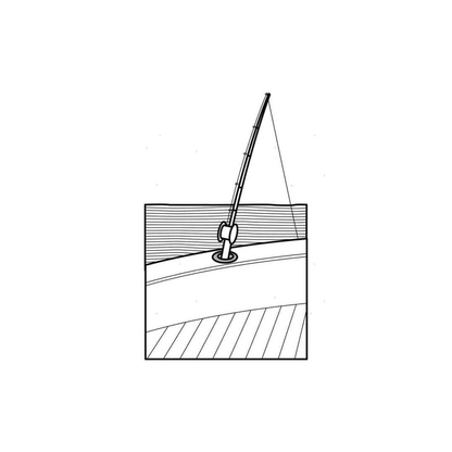 Supporto portacanne verticale a incasso bianco Ø40mm montato su deck barca, illustrazione tecnica