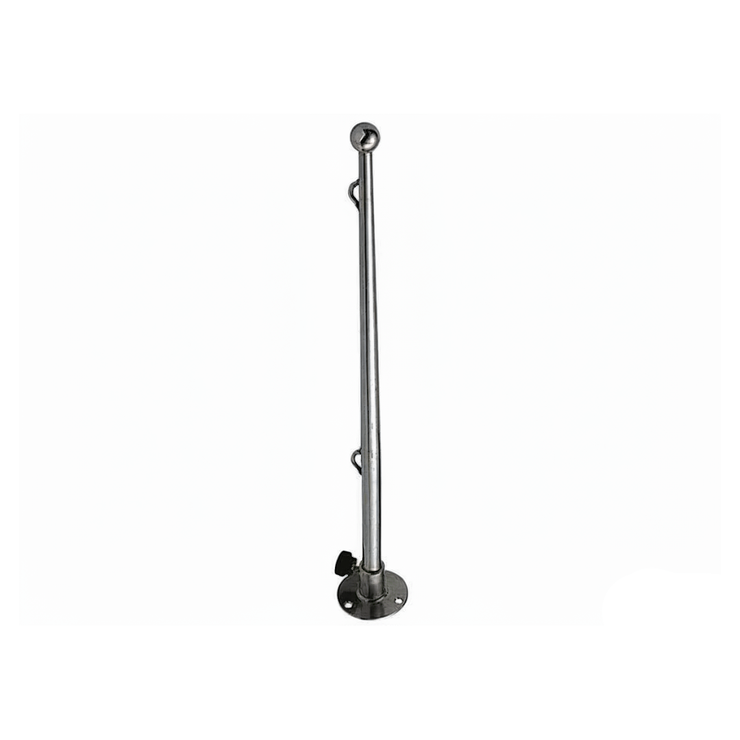 Asta portabandiera in acciaio inox 600mm con base circolare a vite e sfera terminale cromata