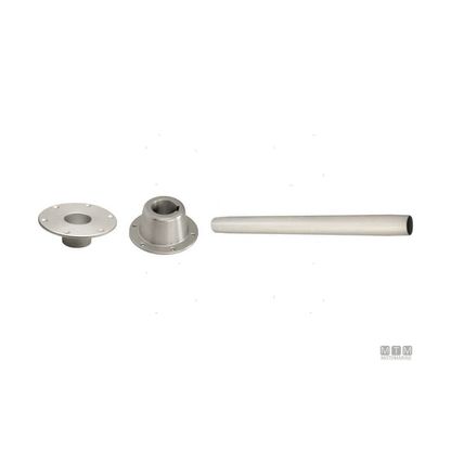Base supporto tavolo in alluminio satinato Ø 55mm con flangia, alzata conica e tubo bianco