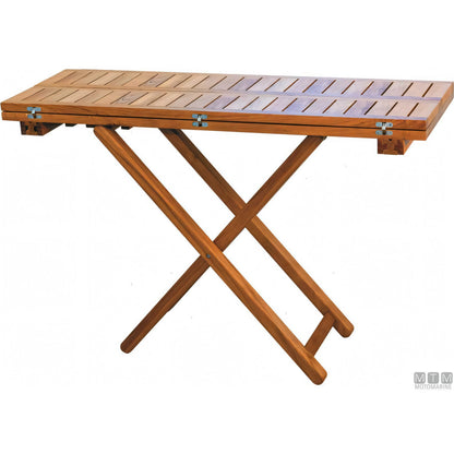 Marine Business tavolo pieghevole in teak con ferramenta inox — 120x40/80 cm H60/75 cm
