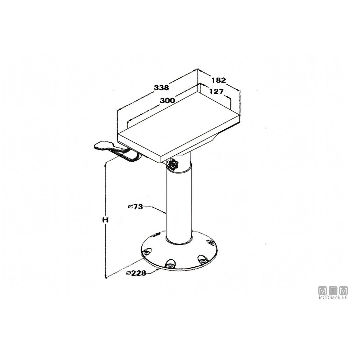 Motomarine supporto sedile fisso con slitta in alluminio — H 475 mm