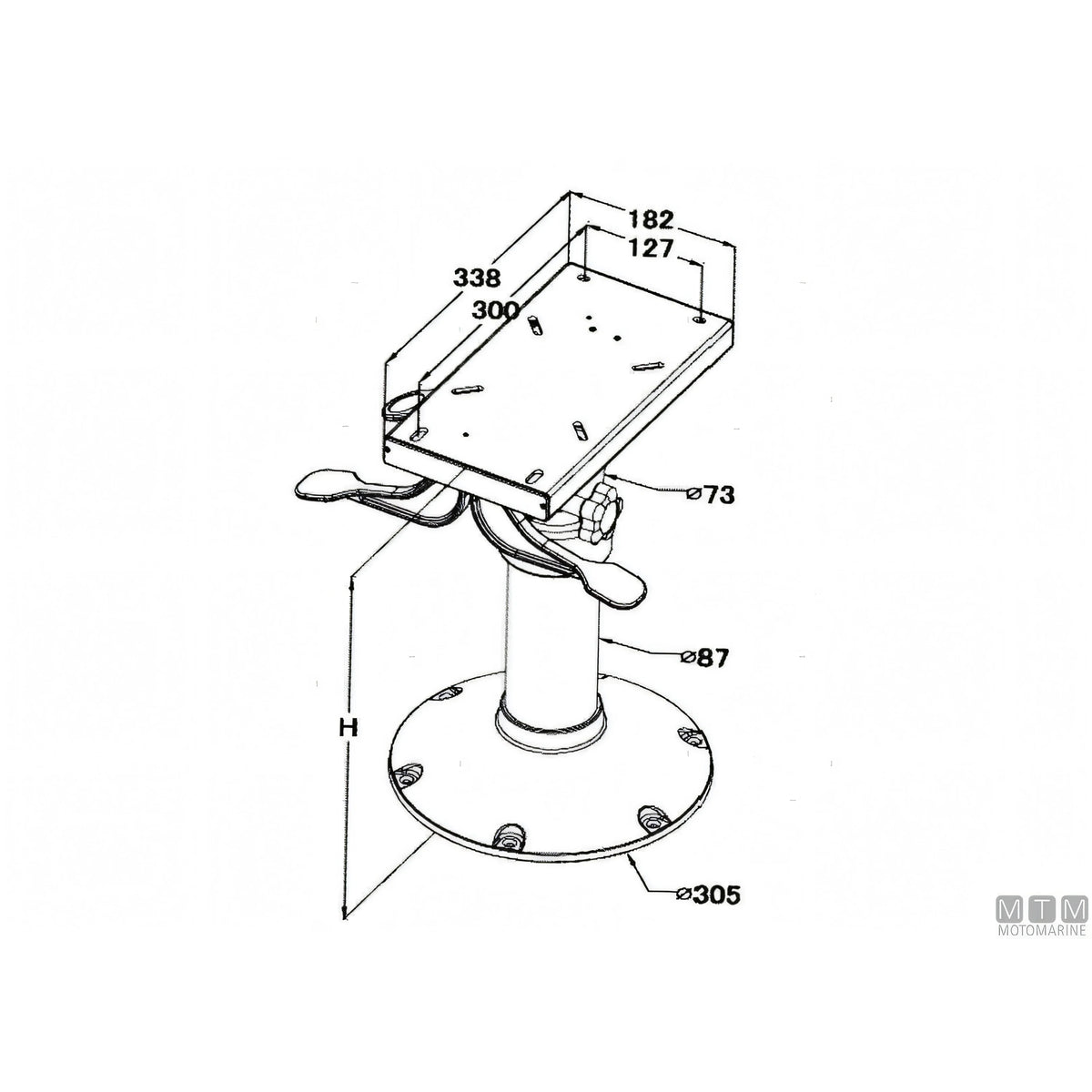 Ocean supporto sedile regolabile Air Powered in alluminio — H 350/470 mm