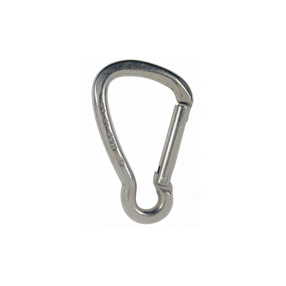Moschettone inox AISI 316 argento 120mm apertura larga, forma a D con ghiera a molla