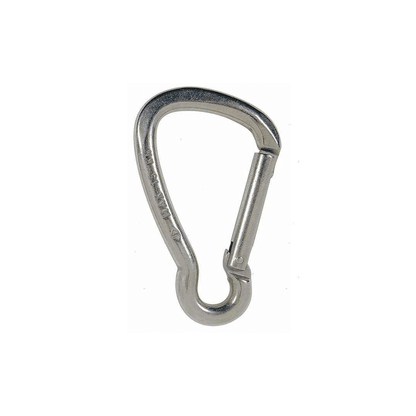 Moschettone inox AISI 316 argento 120mm apertura larga, forma a D con ghiera a molla