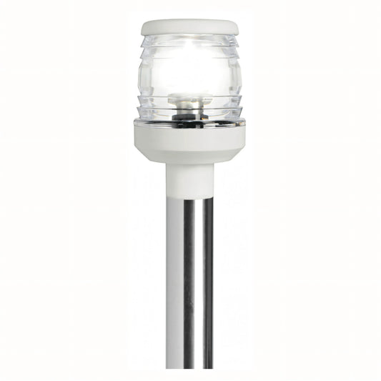 Asta luminosa retrattile 60 cm bianca con luce 360° su palo inox, testa in plastica trasparente