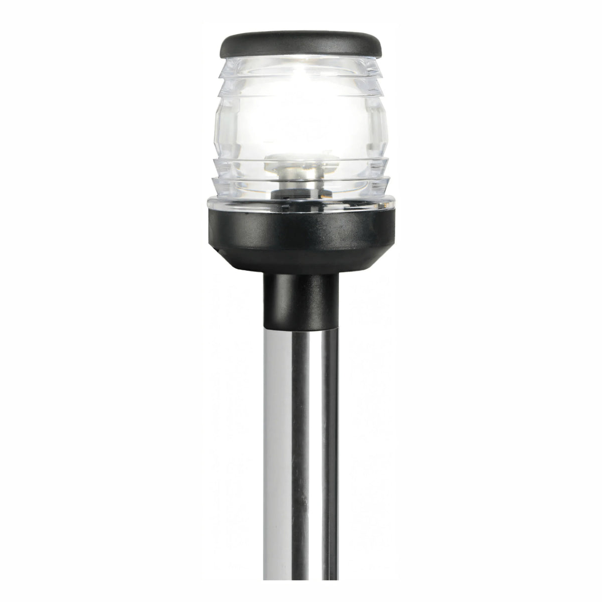 Asta luminosa retrattile 60 cm con luce bianca 360° in plastica nera su palo in acciaio