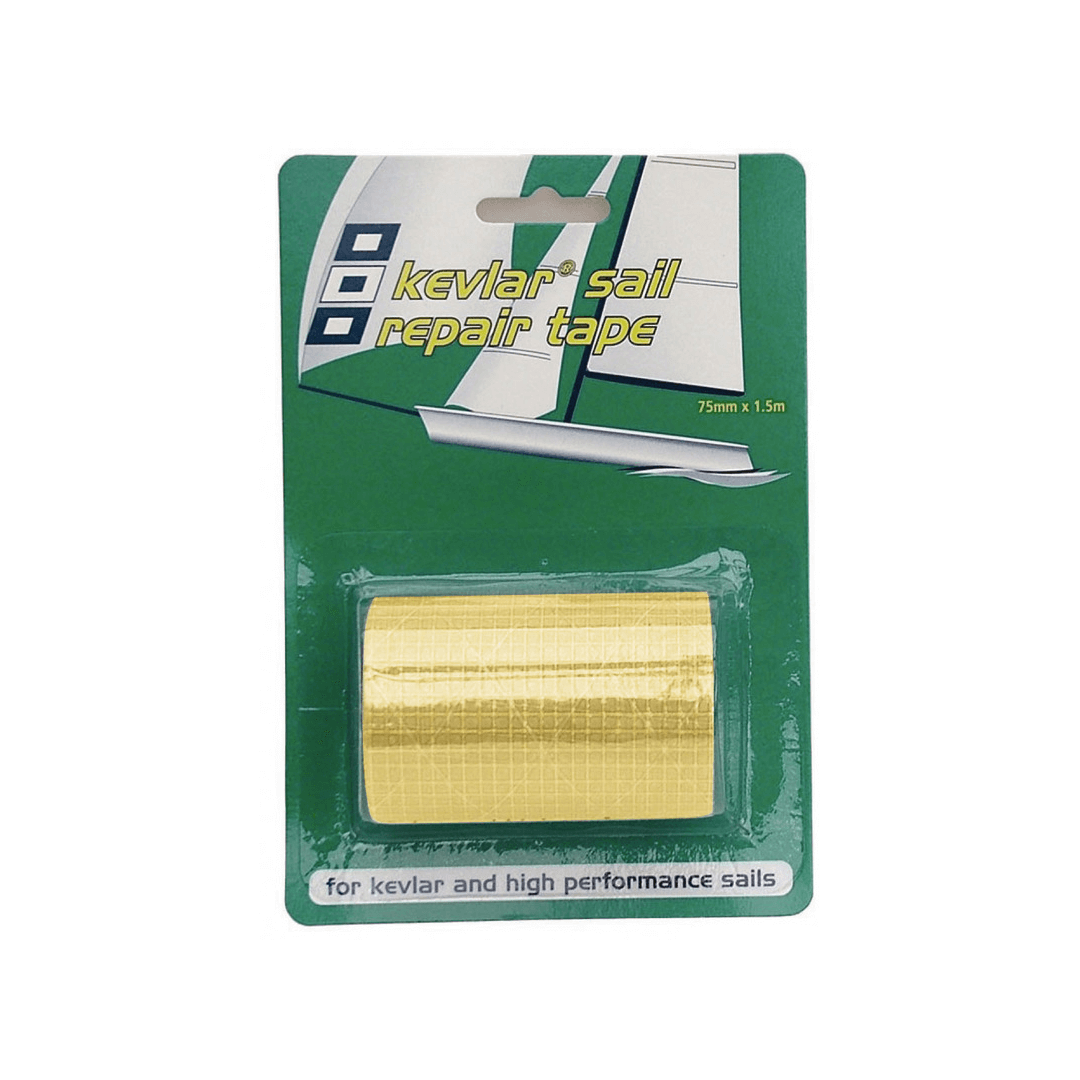 Nastro adesivo PSP Kevlar dorato 75mm x 1,5m per riparazioni vele, blister verde
