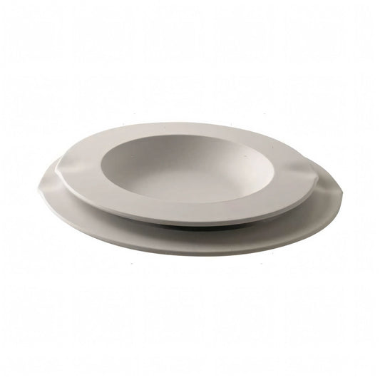 Piatti Dinner e Soup VENTI4 in melamina satinata grigio chiaro, forma ovale con bordi irregolari