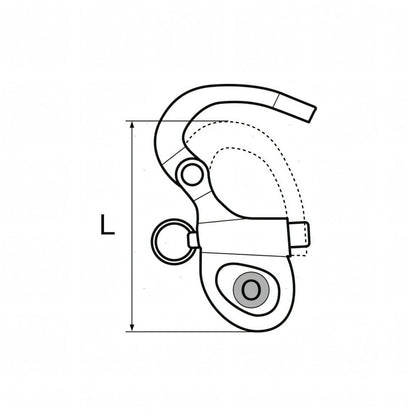 Moschettone a sgancio rapido occhio fisso in acciaio inox AISI 316 lunghezza 55mm.