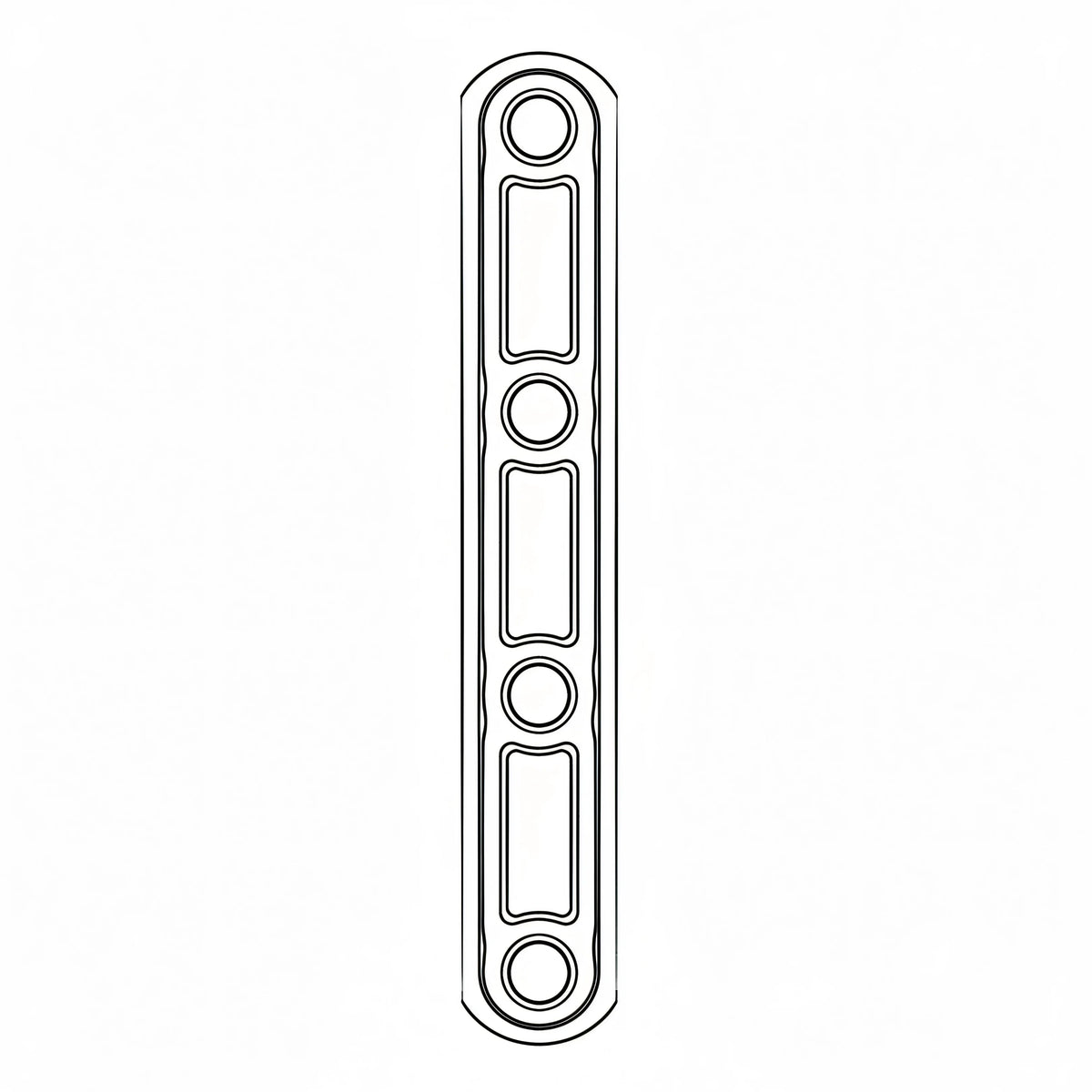 Lastrina stampata 4 fori diritta tipo C in acciaio inox A2, forma rettangolare allungata argentata