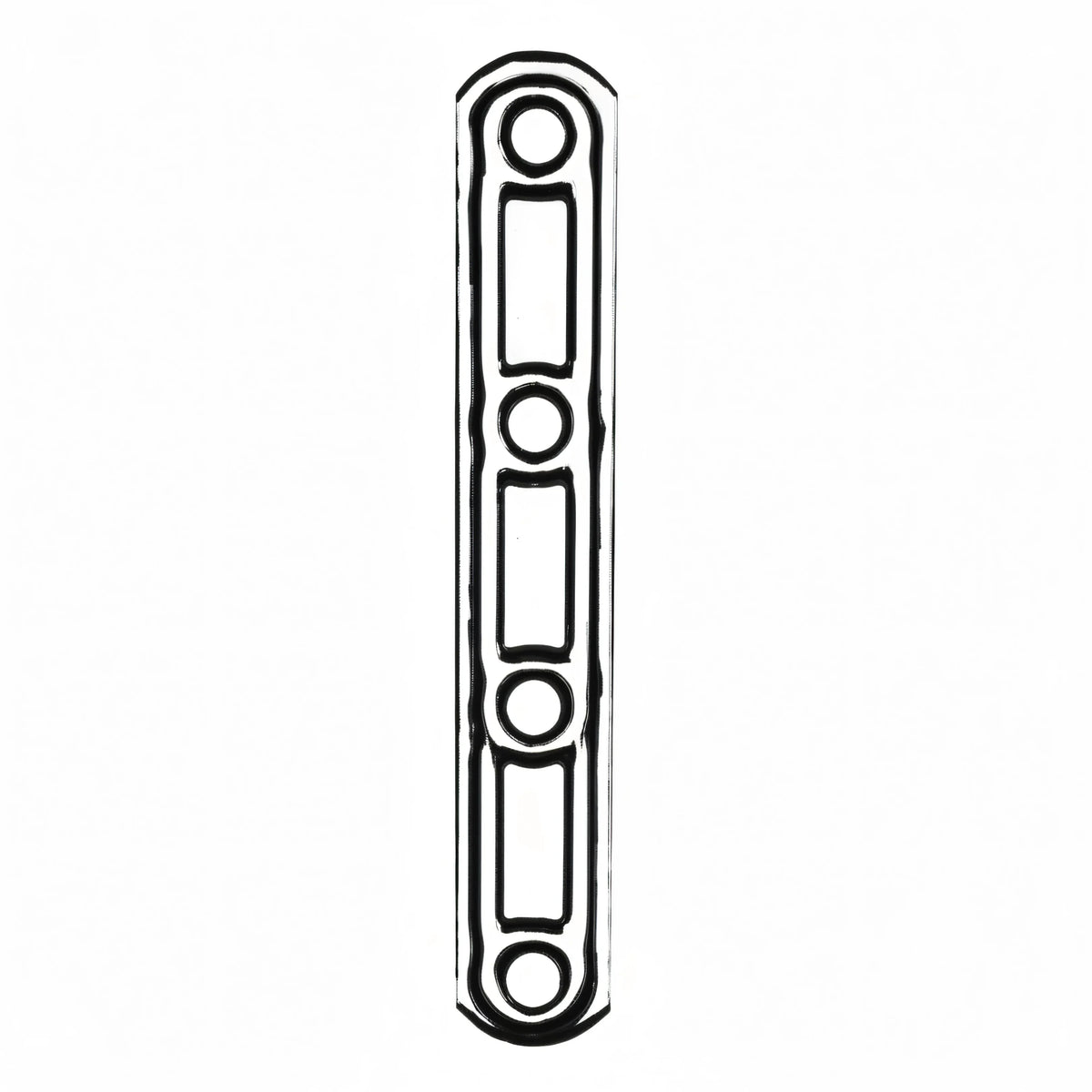 Lastrina stampata dritta 4 fori tipo A in acciaio inox A2, forma allungata con fori rotondi