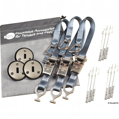 Kit cinghie fissaggio a cricchetto Rapid Marine inox con basi ronde e spinotti bianchi per tender