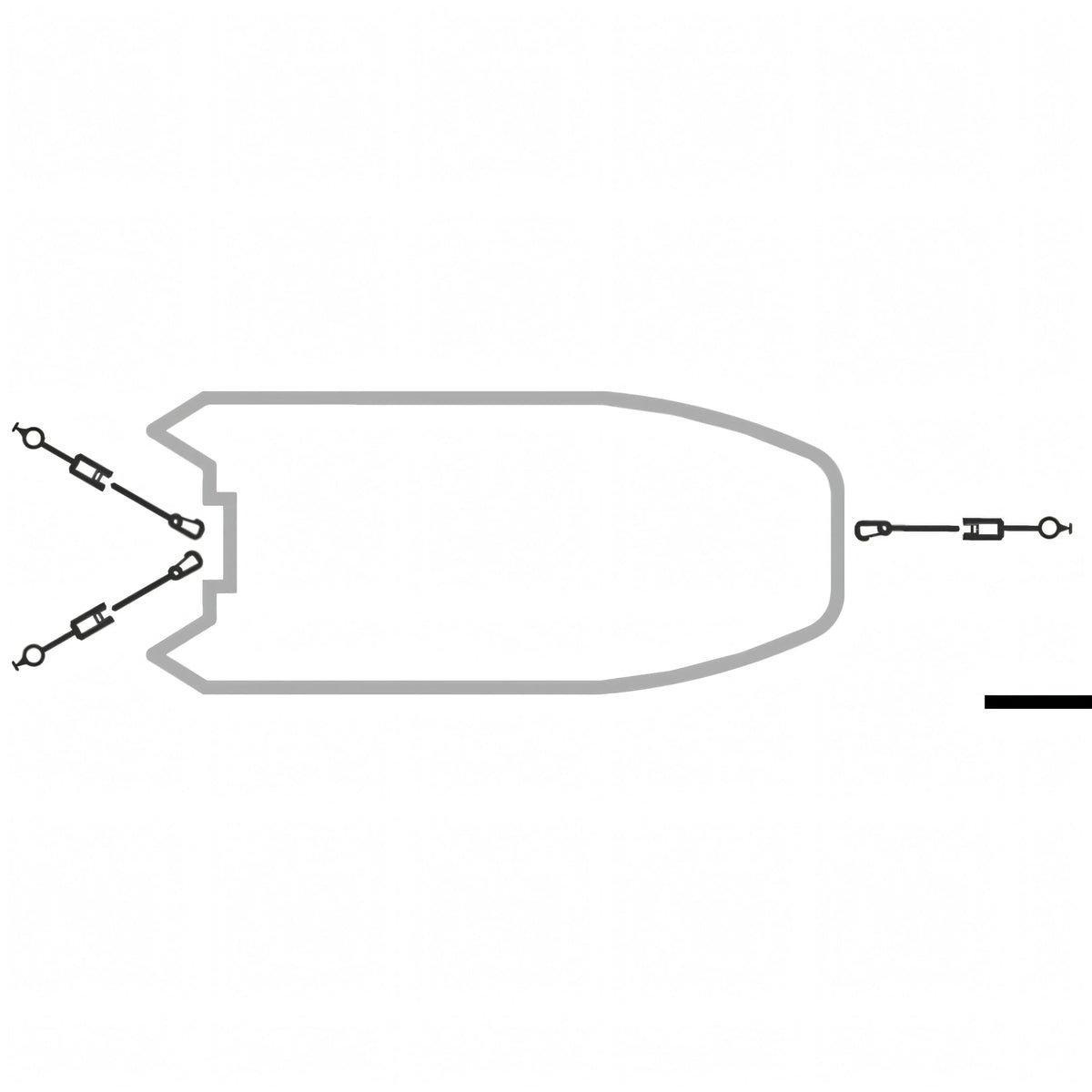 Diagramma tecnico cinghie fissaggio a cricchetto Rapid Marine con schema collegamenti e agganci rapidi