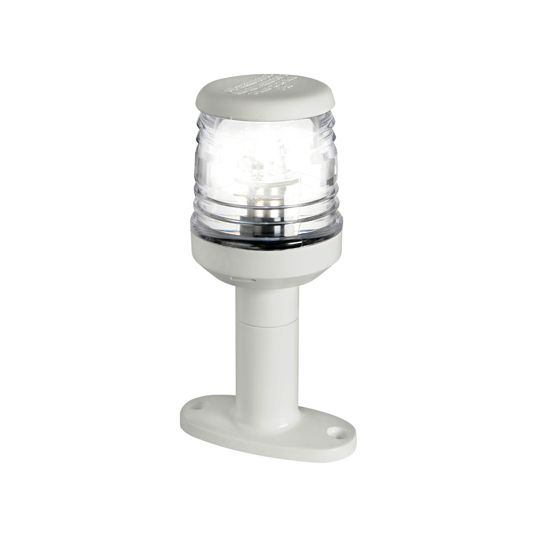 Fanale testa d'albero 360° LED bianco con lente trasparente e basetta di fissaggio in plastica