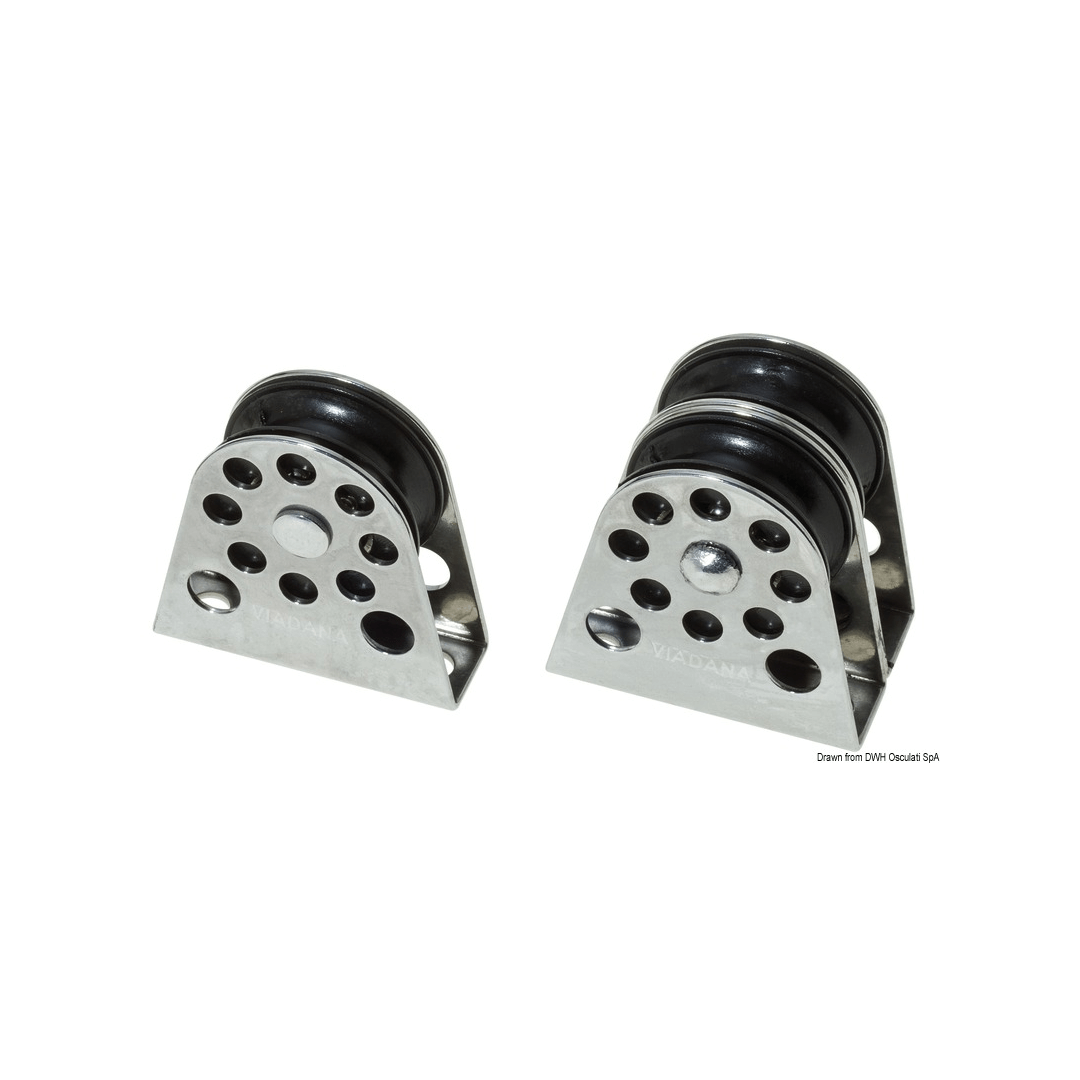 Coppia bozzelli verticali Viadana 8x28mm doppia puleggia nera in acciaio inox con fori alleggeriti