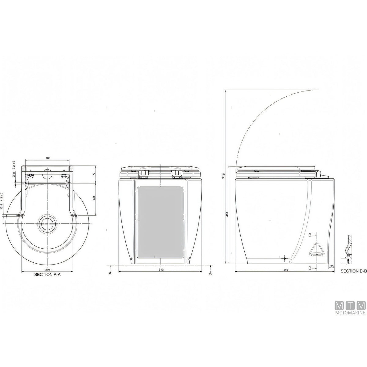 WC elettrico Ocean Laguna Silent per nautica — 12V