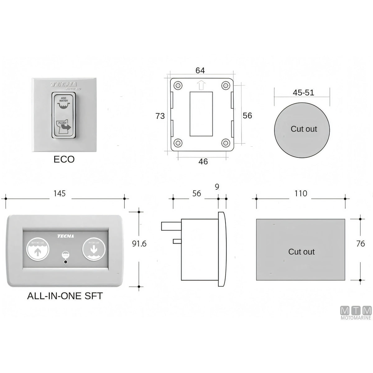 Tecma Nano WC nautico elettrico toilet compatto — Pannello Eco 12V
