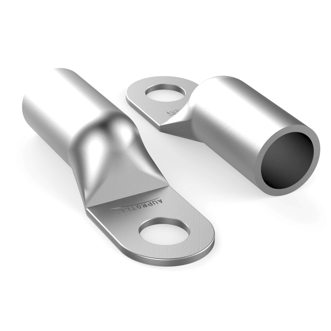 Capicorda di potenza in alluminio argentato per cavo 25mm², foro Ø10,5mm, forma tubolare