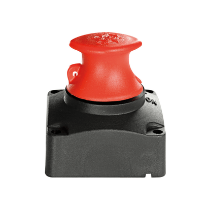 Staccabatterie 250A con manopola rossa girevole e base nera quadrata in plastica