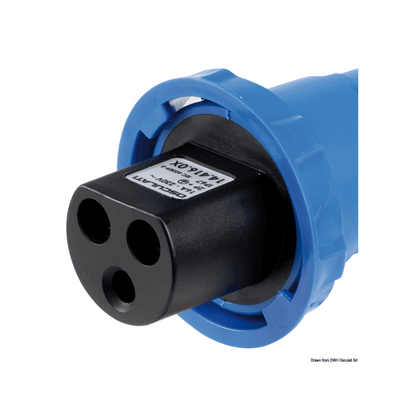 Presa banchina Osculati Cruiser 16A 230V blu IP67, corpo nero con 3 alloggiamenti rotondi