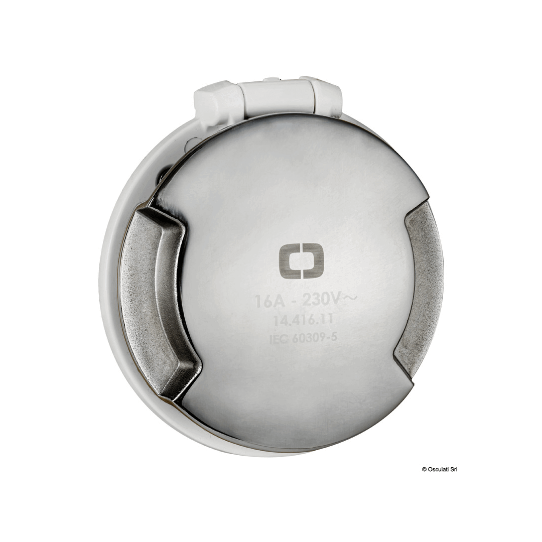 Presa banchina Cruiser 16A 230V rotonda in acciaio inox con coperchio, modello 14.416.11 IEC 60309-5