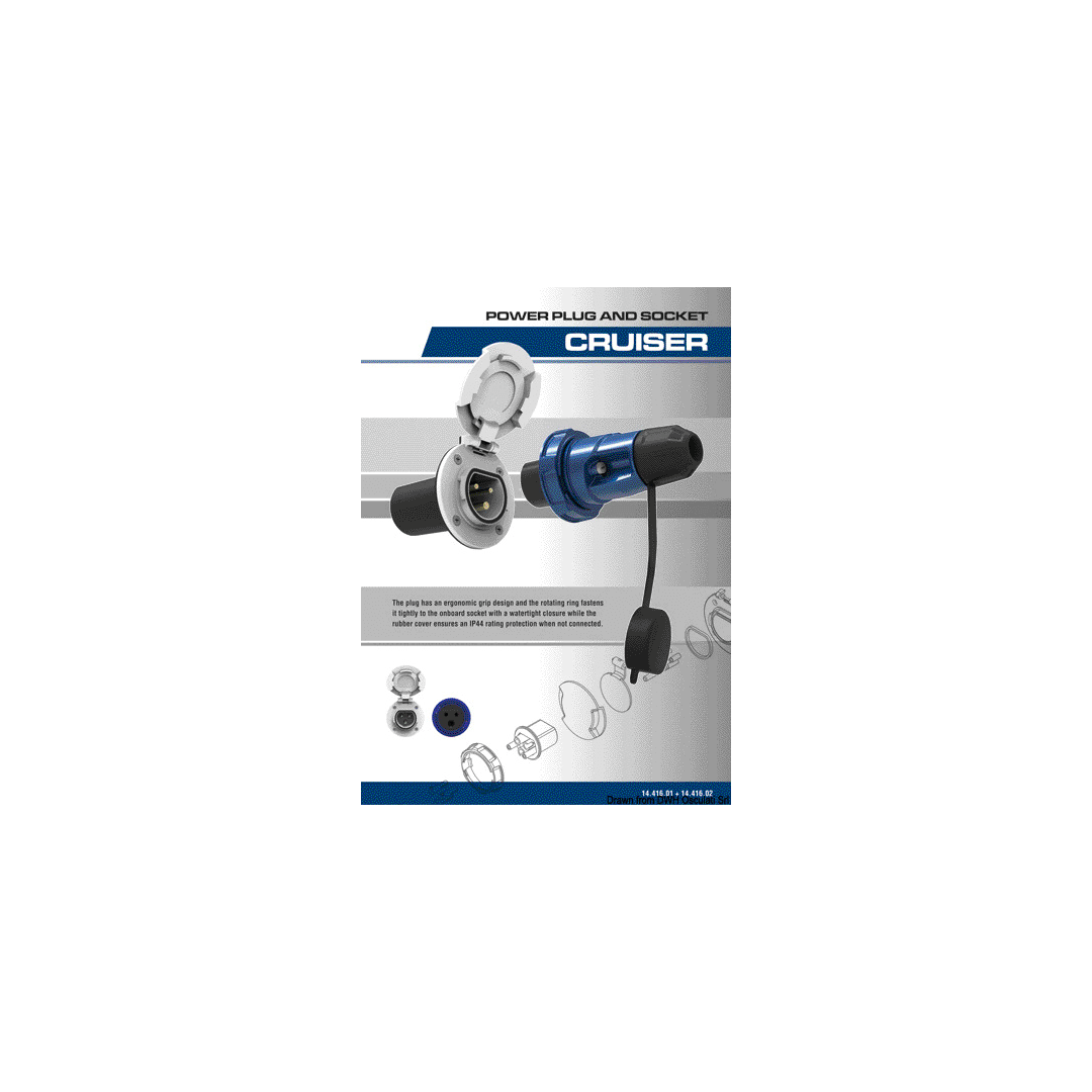 Spina e presa banchina Cruiser 16A blu e grigia con cover protettiva nera e anello rotante