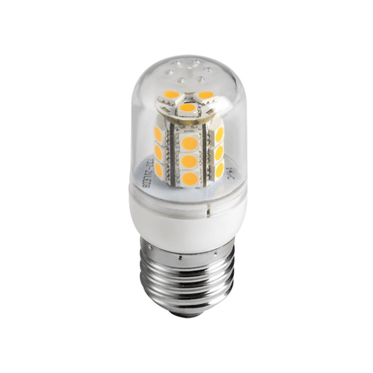 Lampadina LED E27 12/24V con chip SMD arancioni su supporto cilindrico trasparente e base metallica
