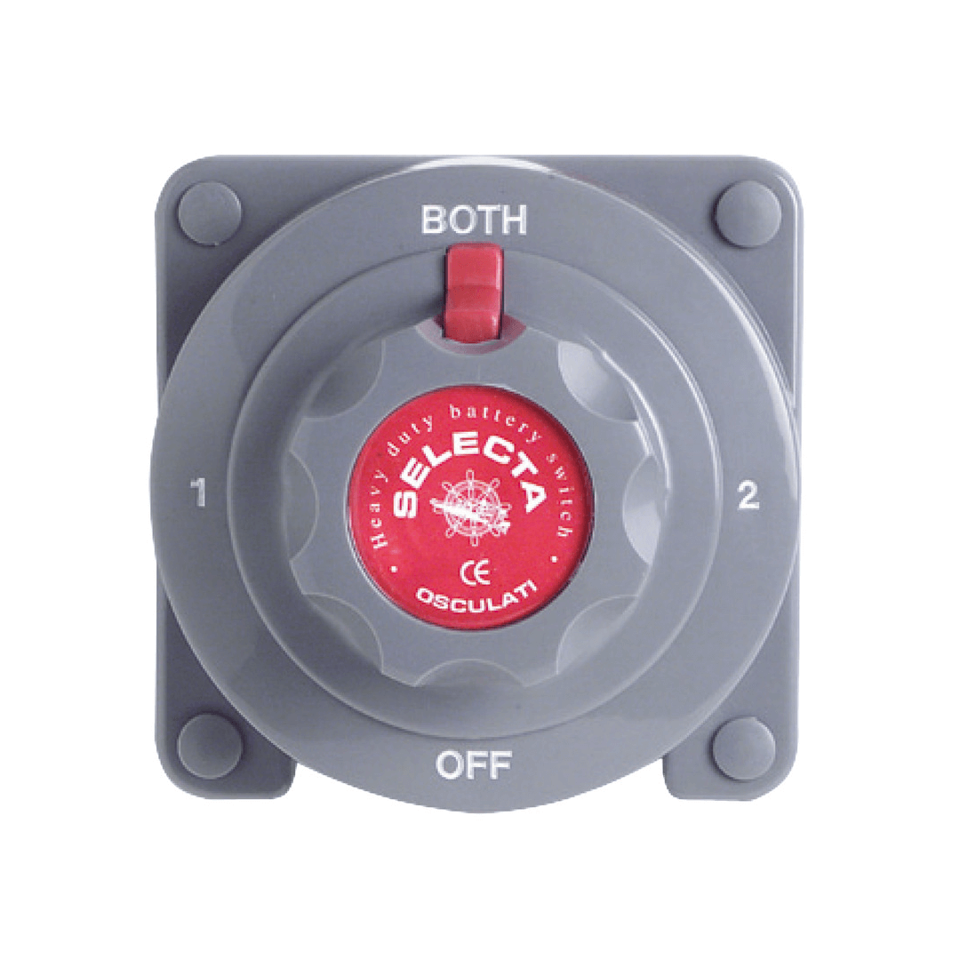 Interruttore deviatore batterie Selecta 175A grigio, posizioni 1-2-BOTH-OFF, corpo plastico quadrato