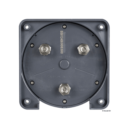 Retro interruttore deviatore batterie Selecta 175A grigio con 3 morsetti metallici e scritte specifiche tecniche