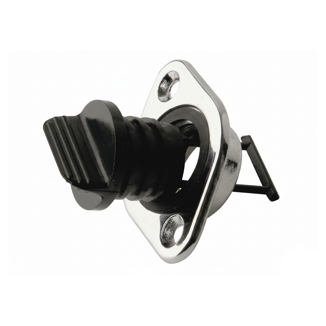 Tappo di scarico ovale cromato nero Ø 27,70 mm con flangia in acciaio e fermo di sicurezza