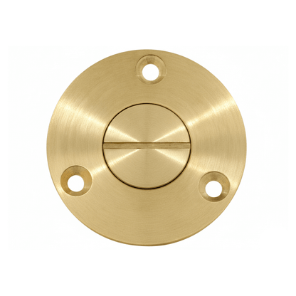 Tappo di scarico in ottone satinato dorato tondo Ø 55 mm con filetto 3/4" e tre fori di fissaggio