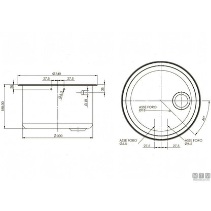 Can lavello sferico inox 18/8 con coperchio in vetro temperato — ø 300 x H 180 mm