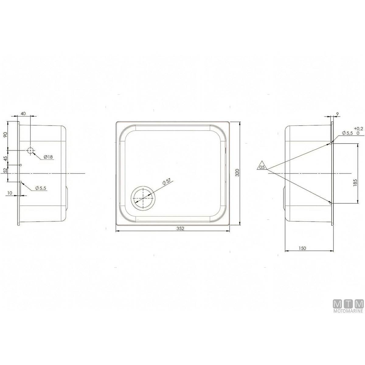 Lavello Can rettangolare in acciaio inox 18/8 con coperchio in vetro — 320x350 mm
