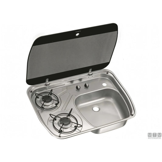 Piano cottura Dometic 2 fuochi con lavello in acciaio inox — 600x445 mm