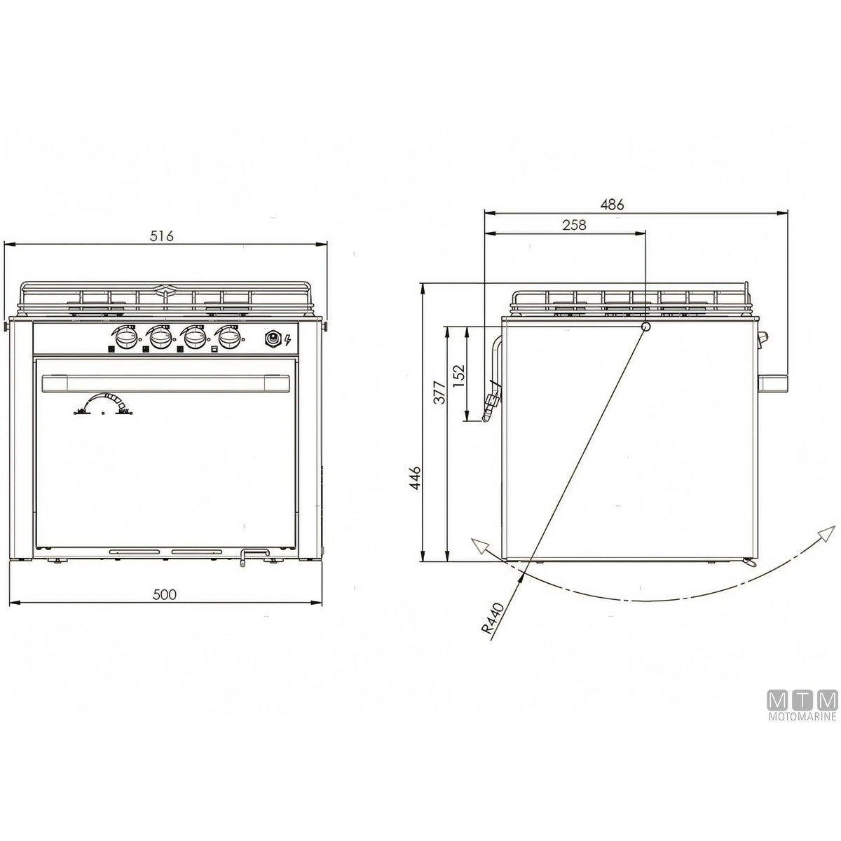 Cucina a gas CAN con forno in acciaio inox 18/8 — 3 Fuochi