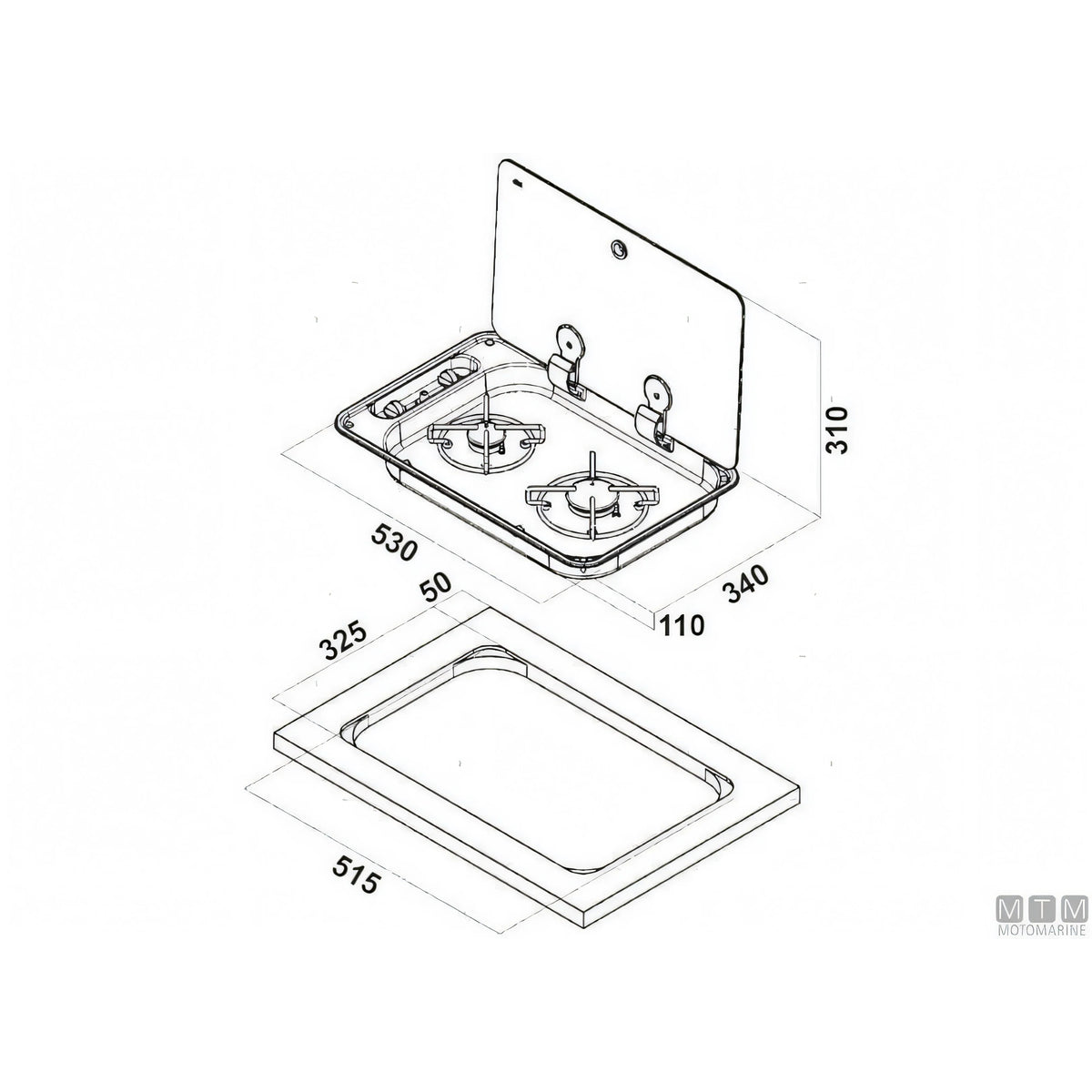 Can Fornello Hoodiny 2 fuochi acciaio inox — Fornello con coperchio