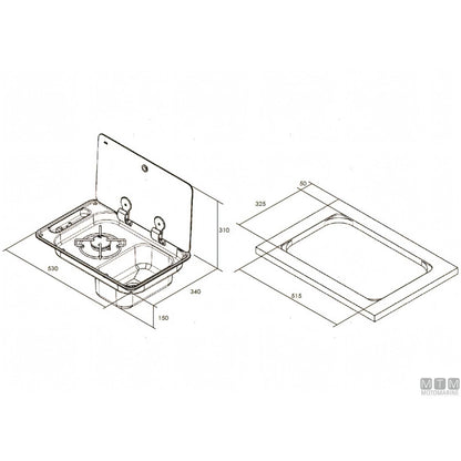 Can piano cottura a gas con lavello e coperchio in acciaio inox — Lavello a destra