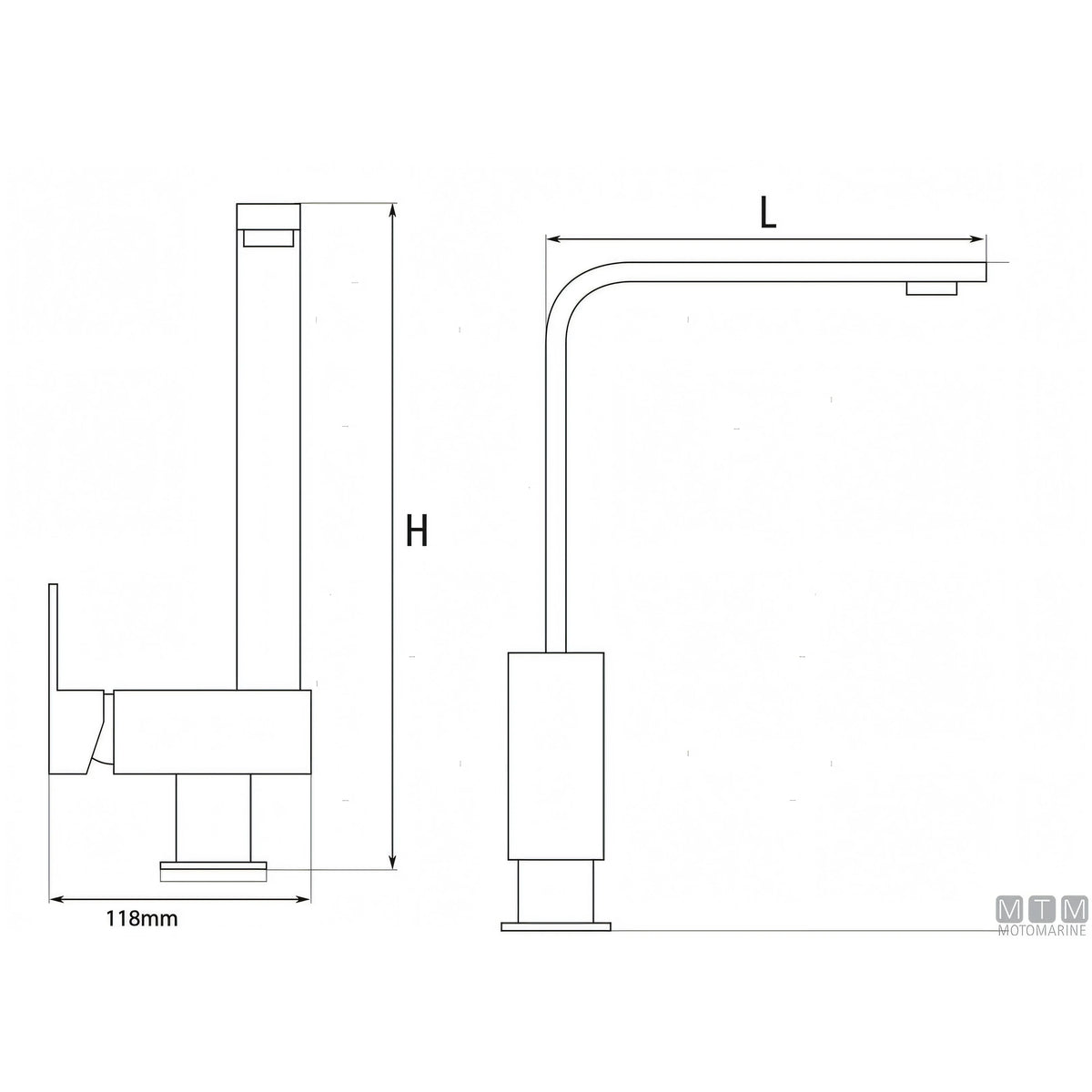 Motomarine Miscelatore Canna Girevole Yacht Line — H 310 x L 210 mm