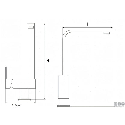Motomarine Miscelatore Canna Girevole Yacht Line — H 310 x L 210 mm
