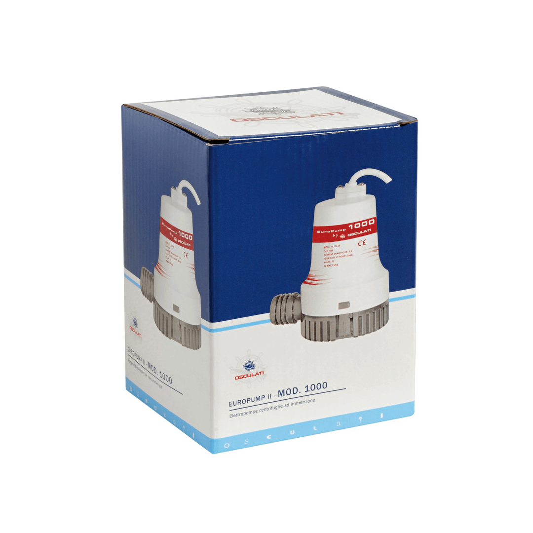 Confezione pompa di sentina ad immersione Osculati Europump II 1000, corpo bianco e grigio, 12V