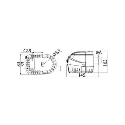 Scheda tecnica pompa di sentina Europump II automatica G1100 Osculati con dimensioni 145x103x83mm