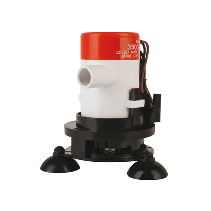 Pompa aeratrice 350GPH 12V bianca e rossa con base nera a ventosa per vasca esche