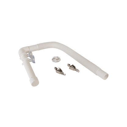 Tubo flessibile bianco corrugato con raccordo verticale, 2 fascette metalliche e adesivo 3M per pompa aeratrice