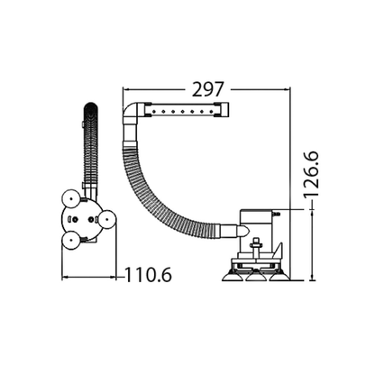 Scheda tecnica pompa aeratrice per vasche esche con dimensioni 297x126.6x110.6mm