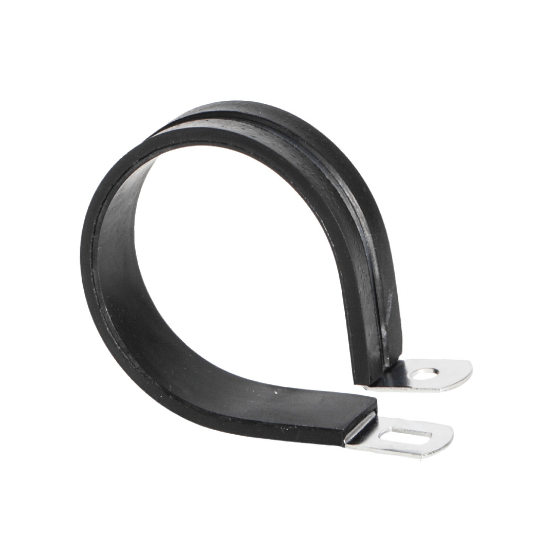 Fascetta fermacavo P-Clip in acciaio inox con rivestimento in gomma nera ad anello