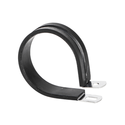 Fascetta fermacavo P-Clip in acciaio inox con rivestimento in gomma nera ad anello