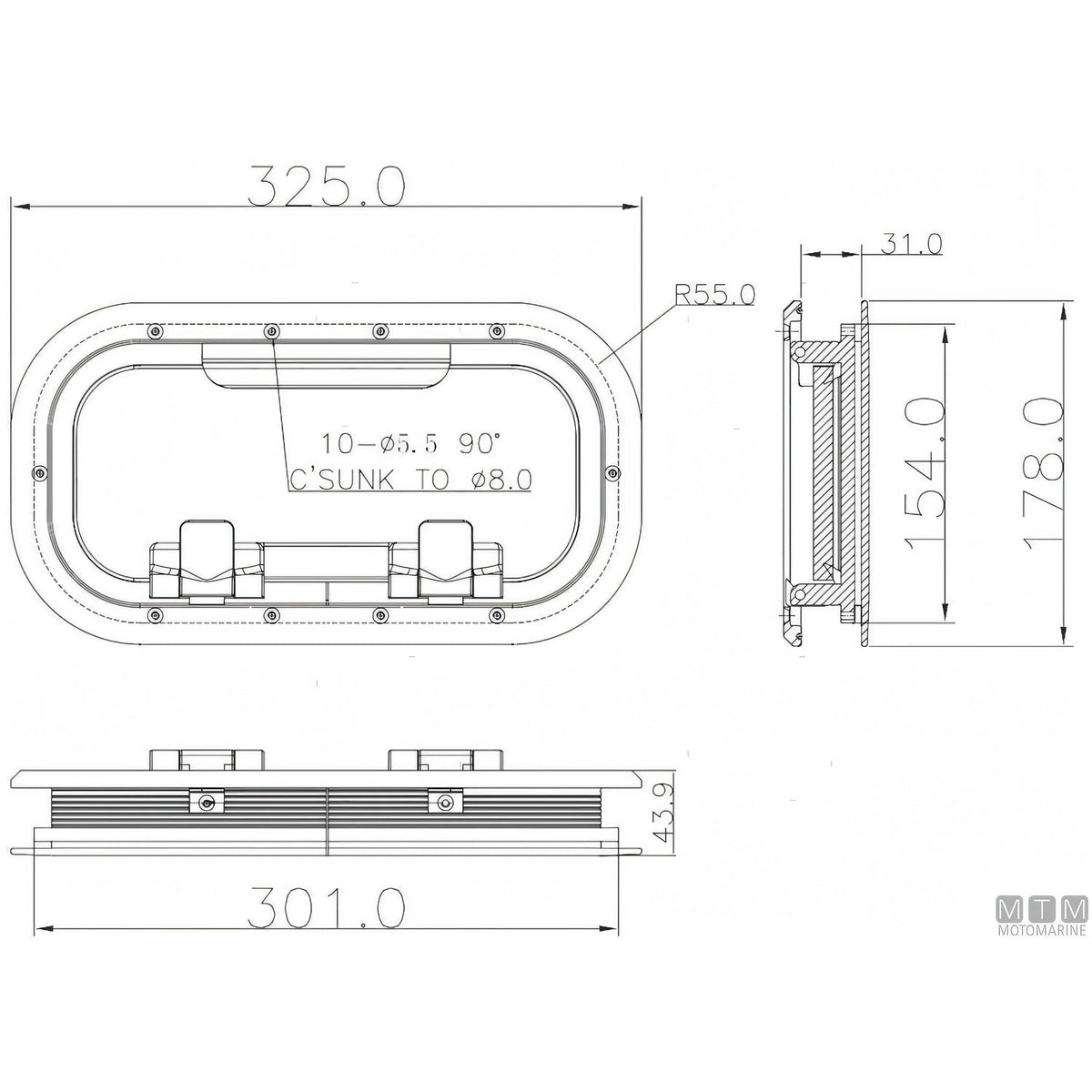 Can SB Oblò G-Type in Alluminio Anodizzato — 325 x 178 mm