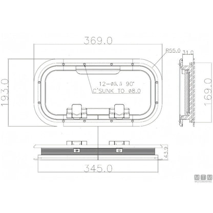 Can SB Oblò G-Type in Alluminio Anodizzato — 369 x 193 mm