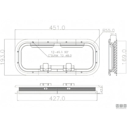 Can SB Oblò G-Type in Alluminio Anodizzato — 451 x 193 mm
